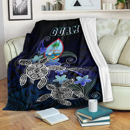 Guam Polynesian Premium Blanket - Blue Turtle Couple