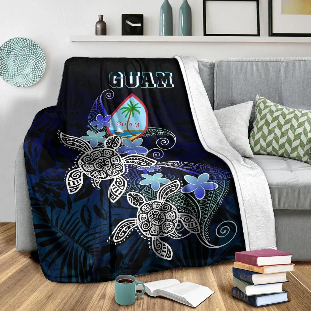 Guam Polynesian Premium Blanket - Blue Turtle Couple