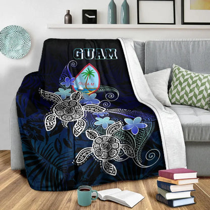 Guam Polynesian Premium Blanket - Blue Turtle Couple