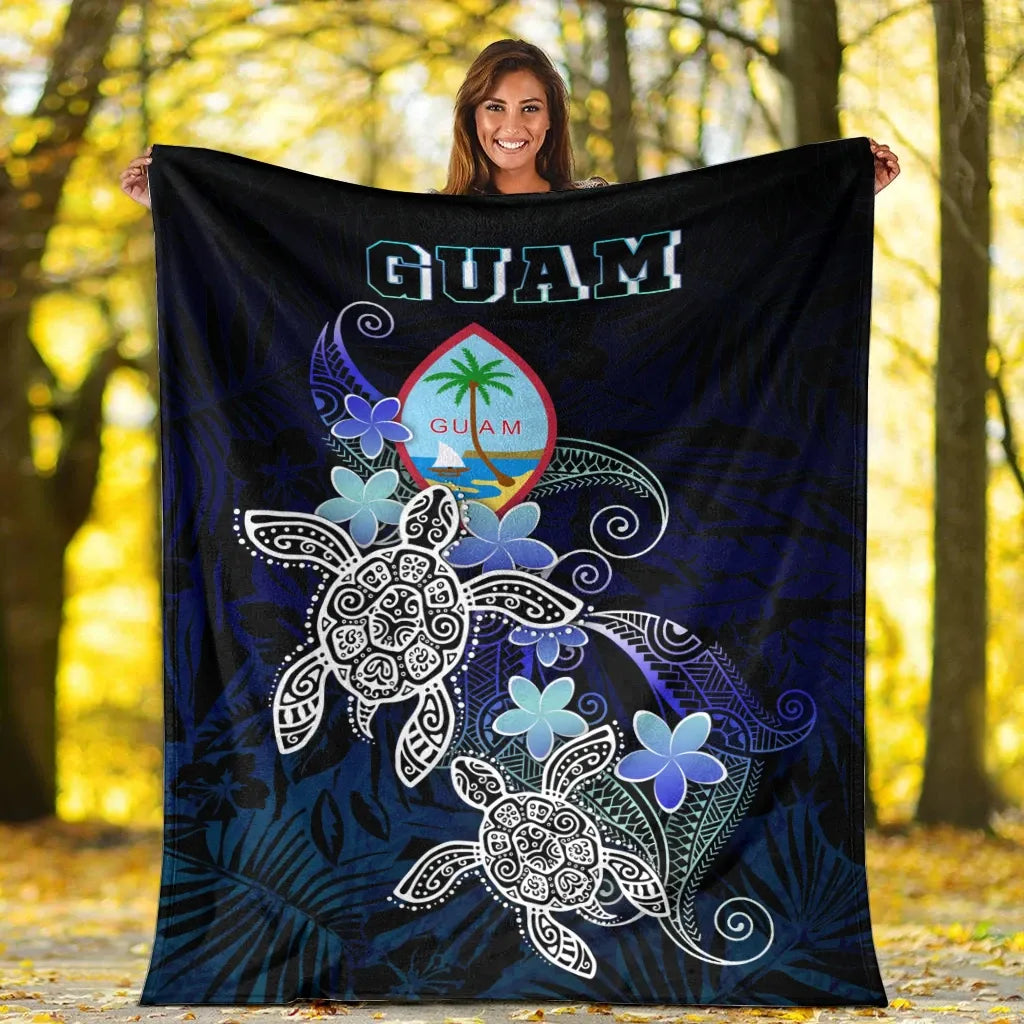 Guam Polynesian Premium Blanket - Blue Turtle Couple