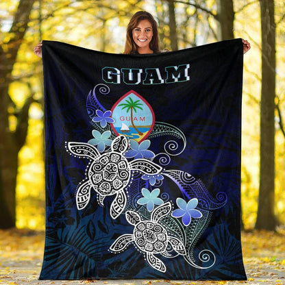 Guam Polynesian Premium Blanket - Blue Turtle Couple