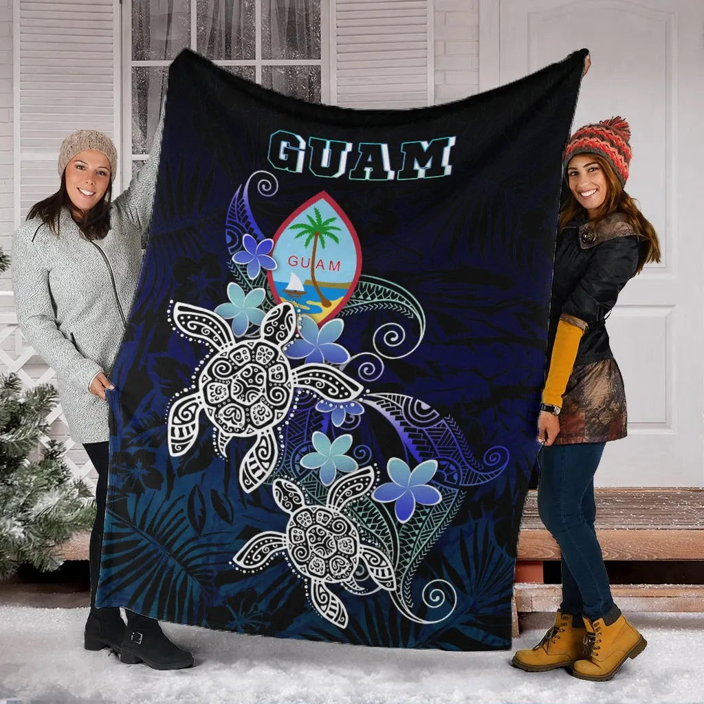 Guam Polynesian Premium Blanket - Blue Turtle Couple