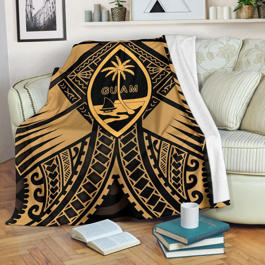 Guam Polynesian Premium Blanket - Guam Gold Seal with Polynesian Tattoo