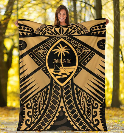 Guam Polynesian Premium Blanket - Guam Gold Seal with Polynesian Tattoo