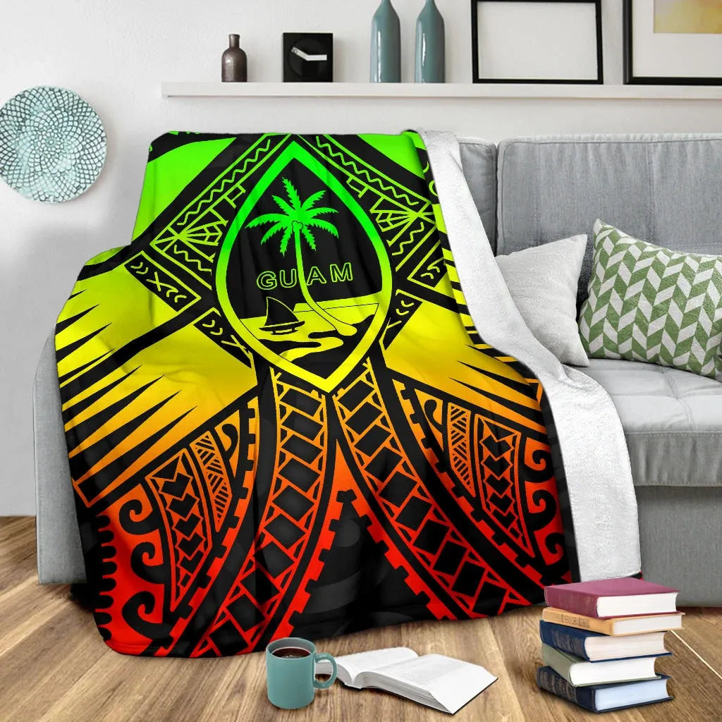 Guam Polynesian Premium Blanket - Guam Reggae Seal with Polynesian Tattoo
