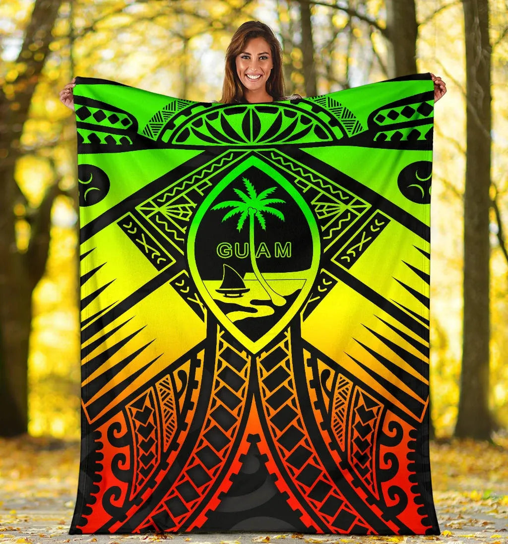 Guam Polynesian Premium Blanket - Guam Reggae Seal with Polynesian Tattoo
