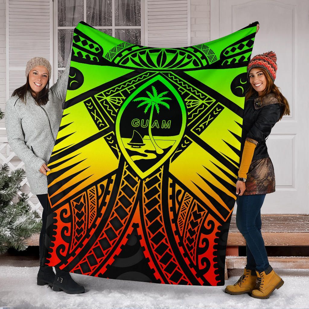 Guam Polynesian Premium Blanket - Guam Reggae Seal with Polynesian Tattoo