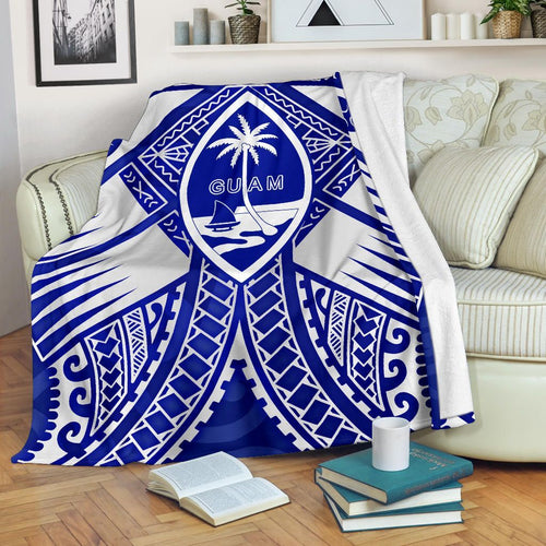 Guam Polynesian Premium Blanket - Guam White Seal with Polynesian Tattoo Ver 02
