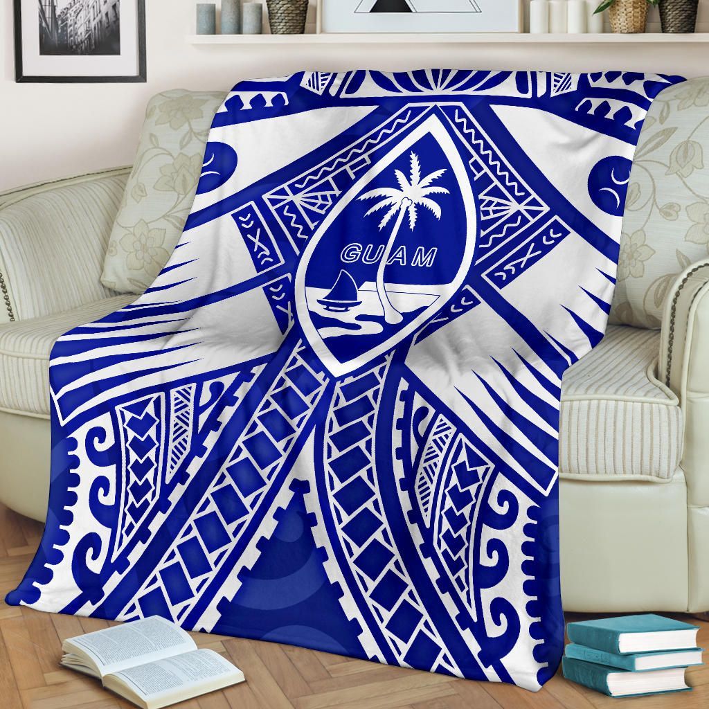 Guam Polynesian Premium Blanket - Guam White Seal with Polynesian Tattoo Ver 02
