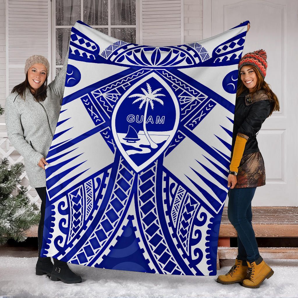 Guam Polynesian Premium Blanket - Guam White Seal with Polynesian Tattoo Ver 02