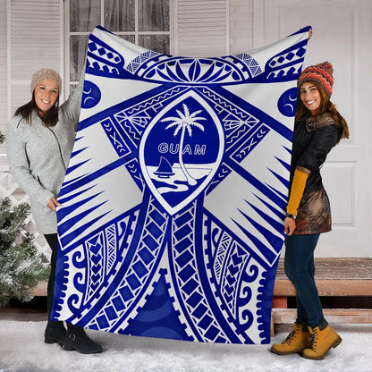 Guam Polynesian Premium Blanket - Guam White Seal with Polynesian Tattoo Ver 02