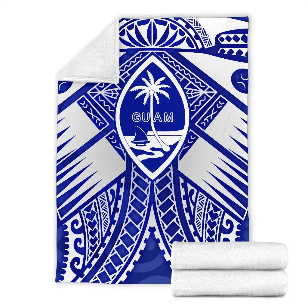 Guam Polynesian Premium Blanket - Guam White Seal with Polynesian Tattoo Ver 02