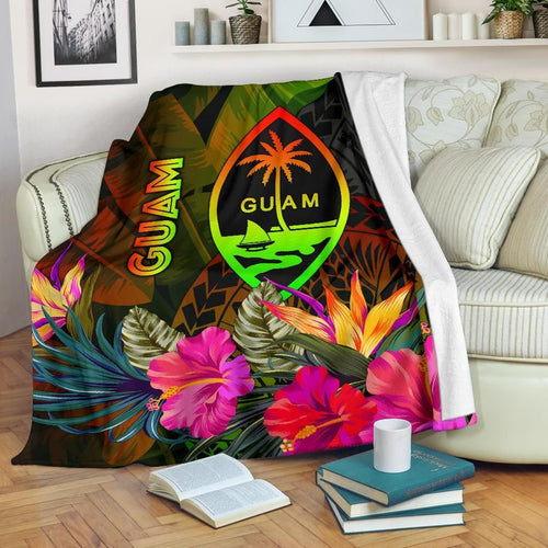Guam Polynesian Premium Blanket -  Hibiscus and Banana Leaves