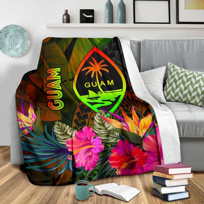 Guam Polynesian Premium Blanket -  Hibiscus and Banana Leaves