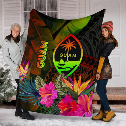 Guam Polynesian Premium Blanket -  Hibiscus and Banana Leaves