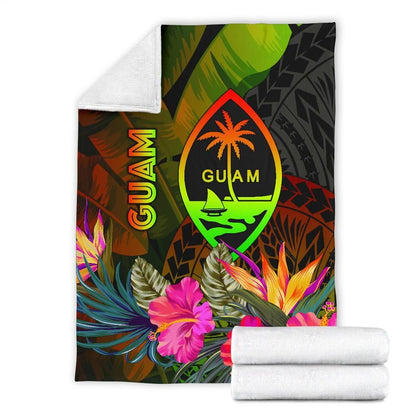 Guam Polynesian Premium Blanket -  Hibiscus and Banana Leaves