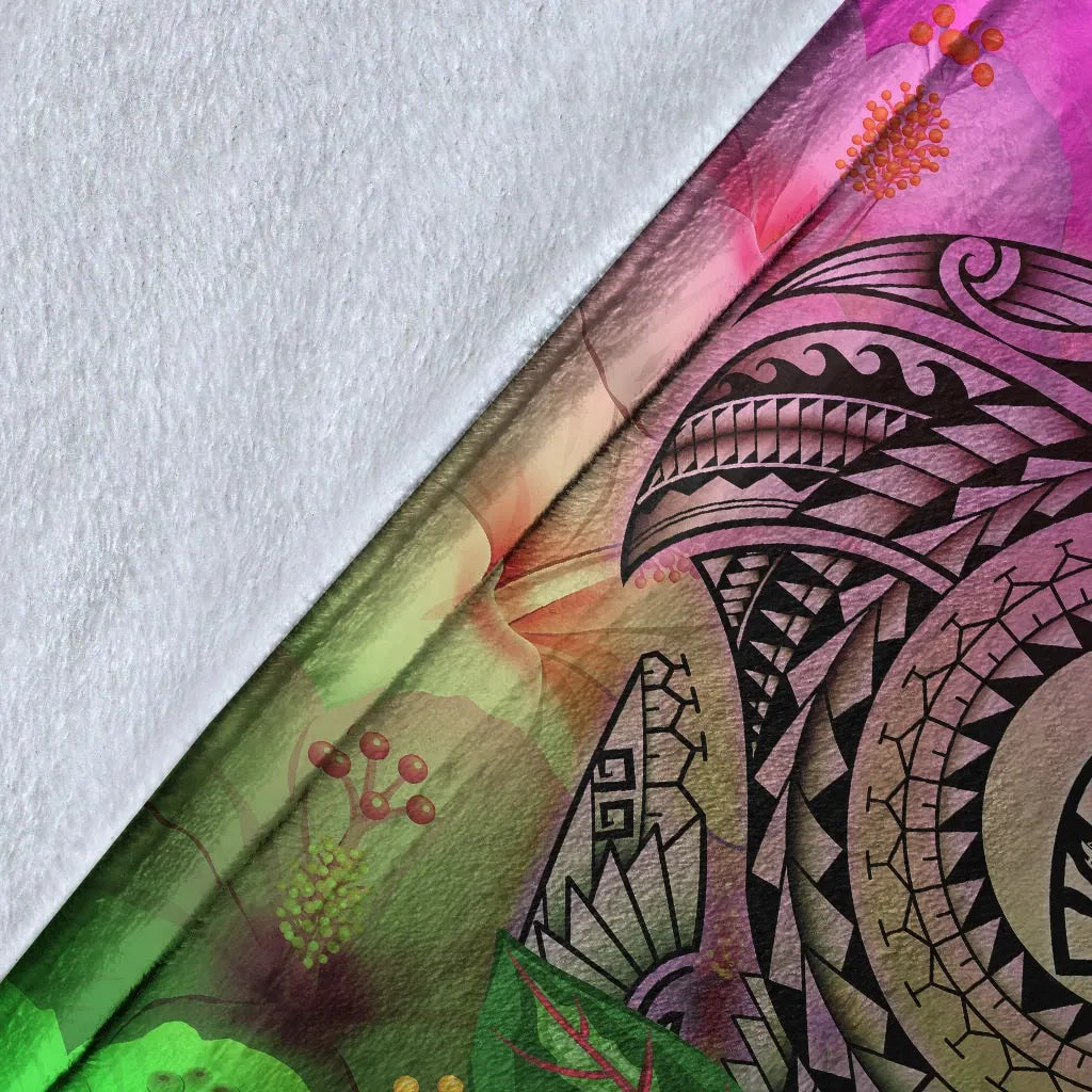 Guam Polynesian Premium Blanket - Manta Ray Tropical Flowers