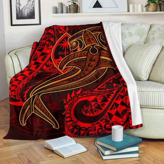 Guam Polynesian Premium Blanket - Red Shark Polynesian Tattoo