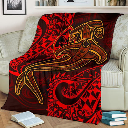 Guam Polynesian Premium Blanket - Red Shark Polynesian Tattoo