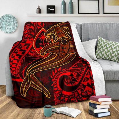 Guam Polynesian Premium Blanket - Red Shark Polynesian Tattoo