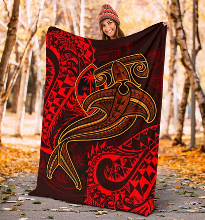 Guam Polynesian Premium Blanket - Red Shark Polynesian Tattoo