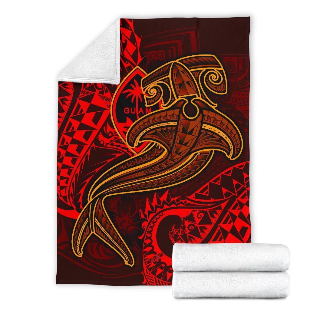 Guam Polynesian Premium Blanket - Red Shark Polynesian Tattoo