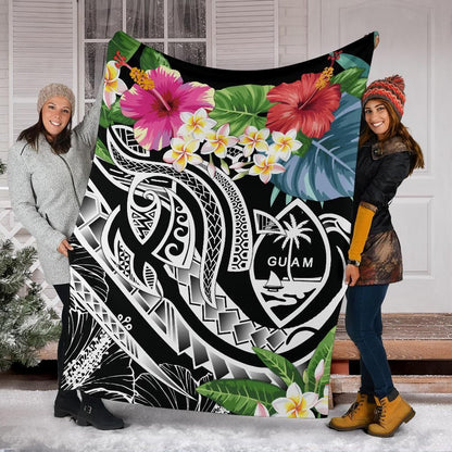 Guam Polynesian Premium Blanket - Summer Plumeria (Black)