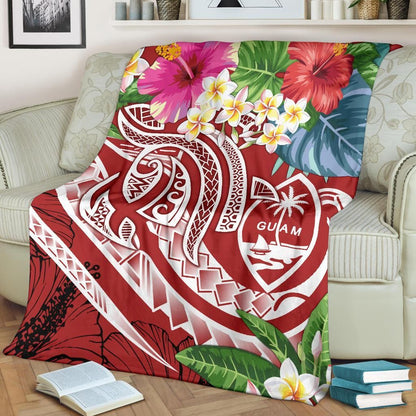 Guam Polynesian Premium Blanket - Summer Plumeria (Black)