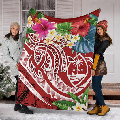 Guam Polynesian Premium Blanket - Summer Plumeria (Black)