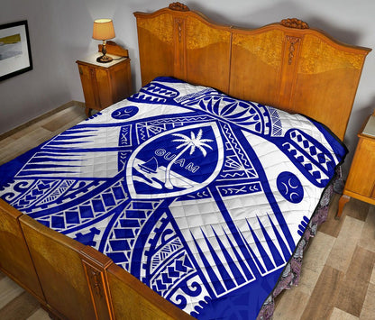 Guam Polynesian Premium Quilt - Guam White Seal with Polynesian Tattoo Ver 02