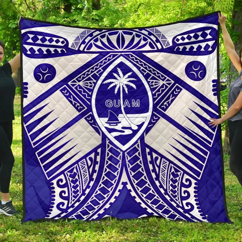Guam Polynesian Premium Quilt - Guam White Seal with Polynesian Tattoo Ver 02