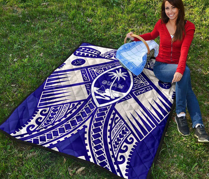 Guam Polynesian Premium Quilt - Guam White Seal with Polynesian Tattoo Ver 02