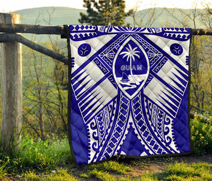 Guam Polynesian Premium Quilt - Guam White Seal with Polynesian Tattoo Ver 02