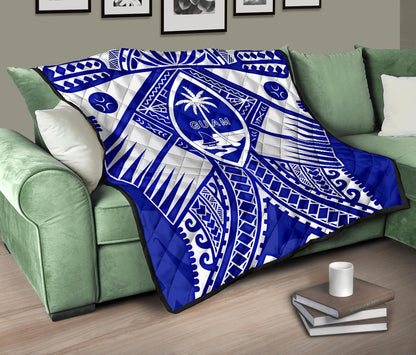 Guam Polynesian Premium Quilt - Guam White Seal with Polynesian Tattoo Ver 02