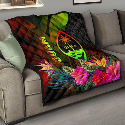 Guam Polynesian Premium Quilt -  Hibiscus and Banana Leaves