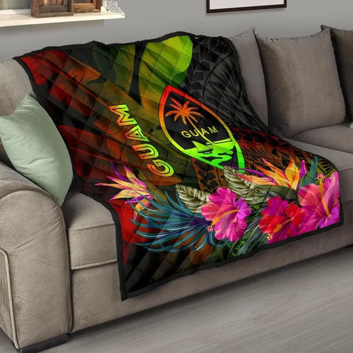 Guam Polynesian Premium Quilt -  Hibiscus and Banana Leaves
