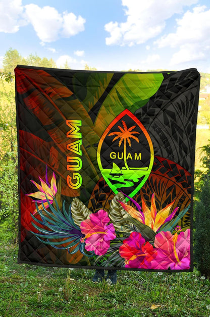 Guam Polynesian Premium Quilt -  Hibiscus and Banana Leaves