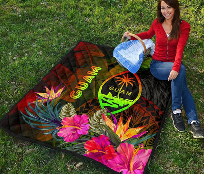 Guam Polynesian Premium Quilt -  Hibiscus and Banana Leaves