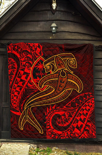 Guam Polynesian Premium Quilt - Red Shark Polynesian Tattoo
