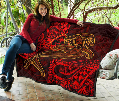 Guam Polynesian Premium Quilt - Red Shark Polynesian Tattoo