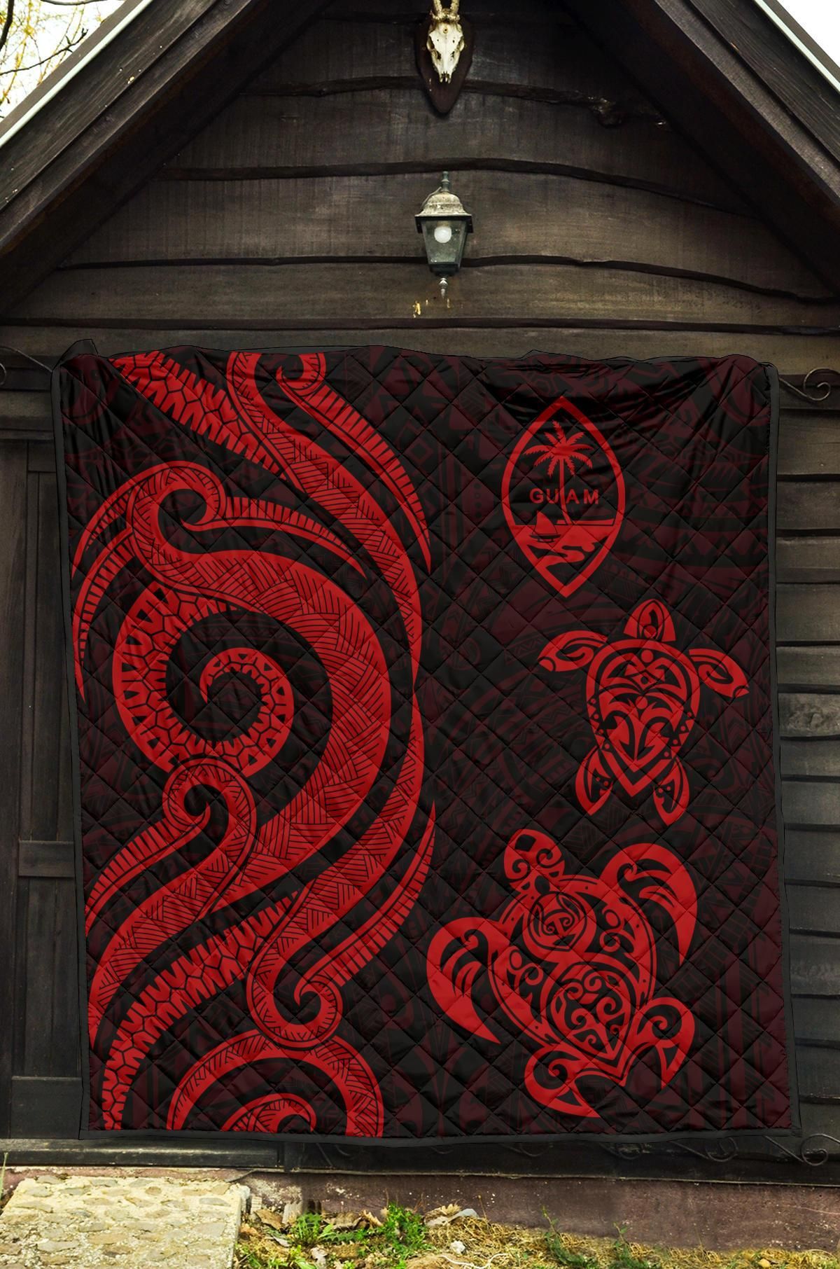 Guam Polynesian Premium Quilt - Red Tentacle Turtle