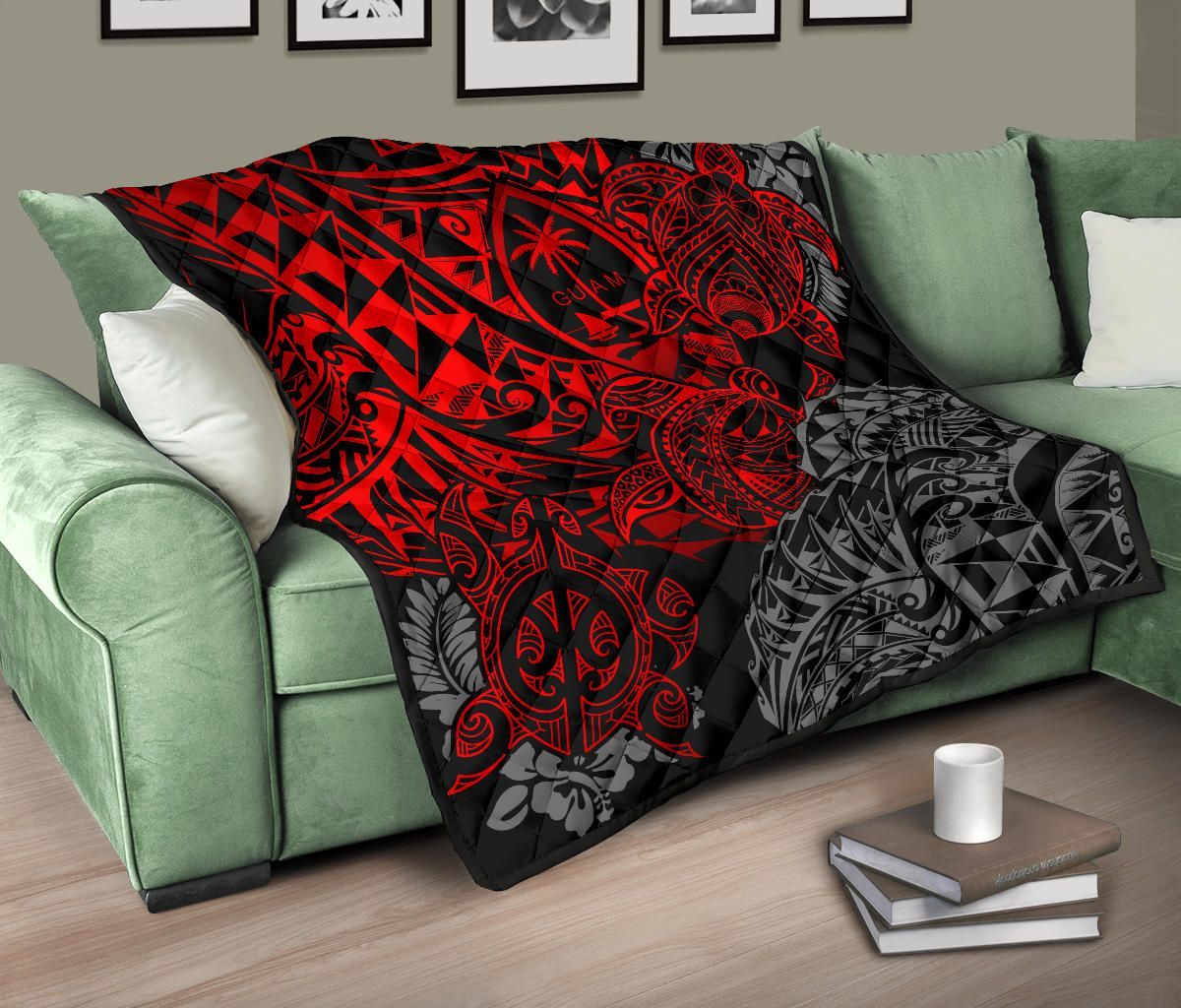 Guam Polynesian Premium Quilt - Red Turtle Flowing