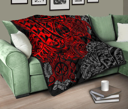 Guam Polynesian Premium Quilt - Red Turtle Flowing