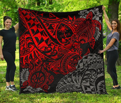 Guam Polynesian Premium Quilt - Red Turtle Flowing