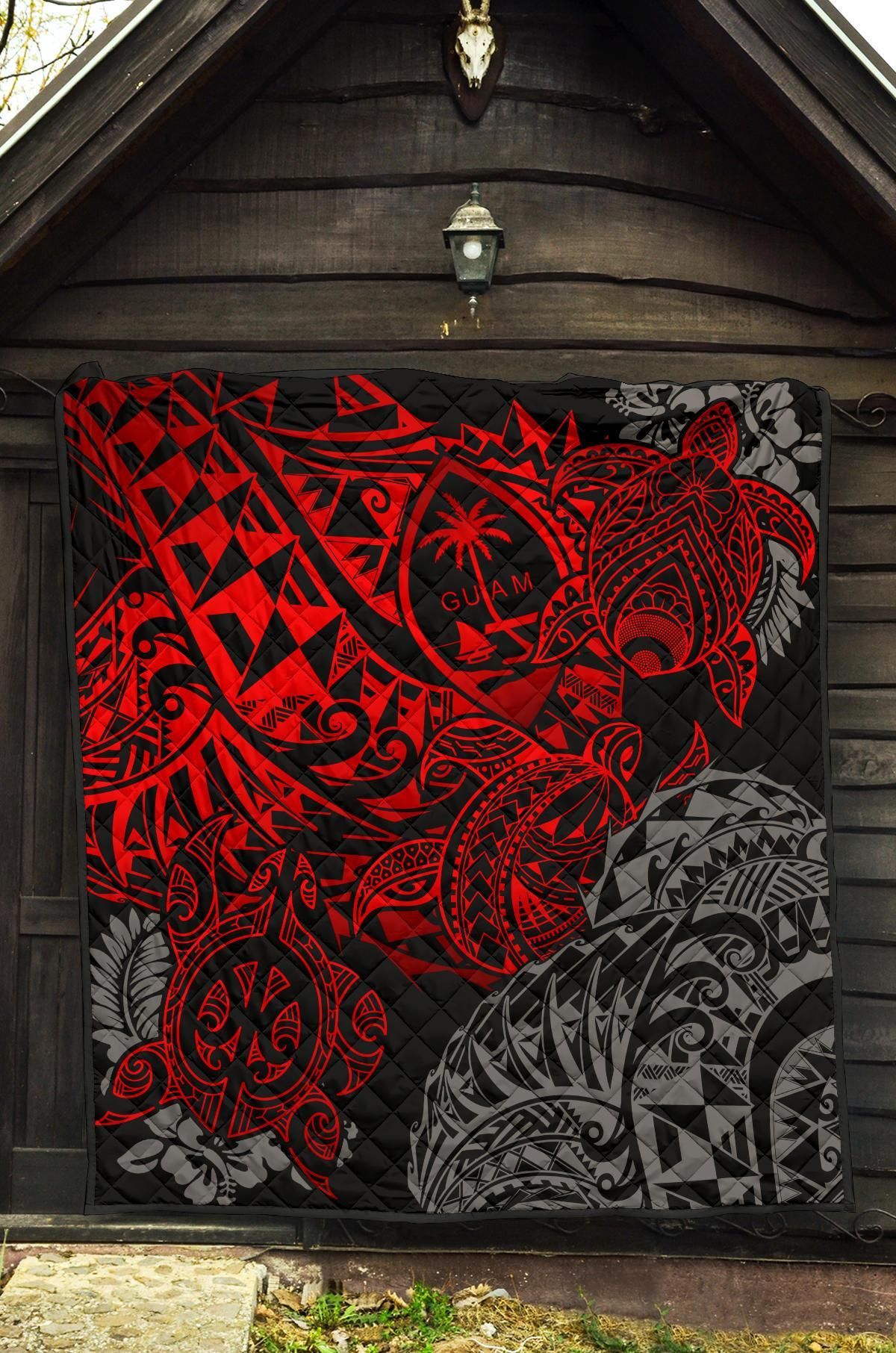 Guam Polynesian Premium Quilt - Red Turtle Flowing