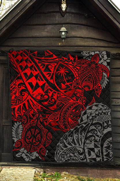 Guam Polynesian Premium Quilt - Red Turtle Flowing