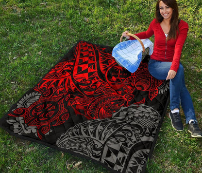 Guam Polynesian Premium Quilt - Red Turtle Flowing