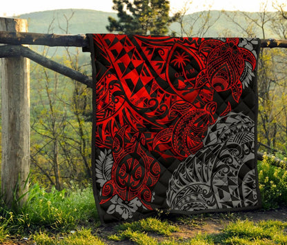Guam Polynesian Premium Quilt - Red Turtle Flowing