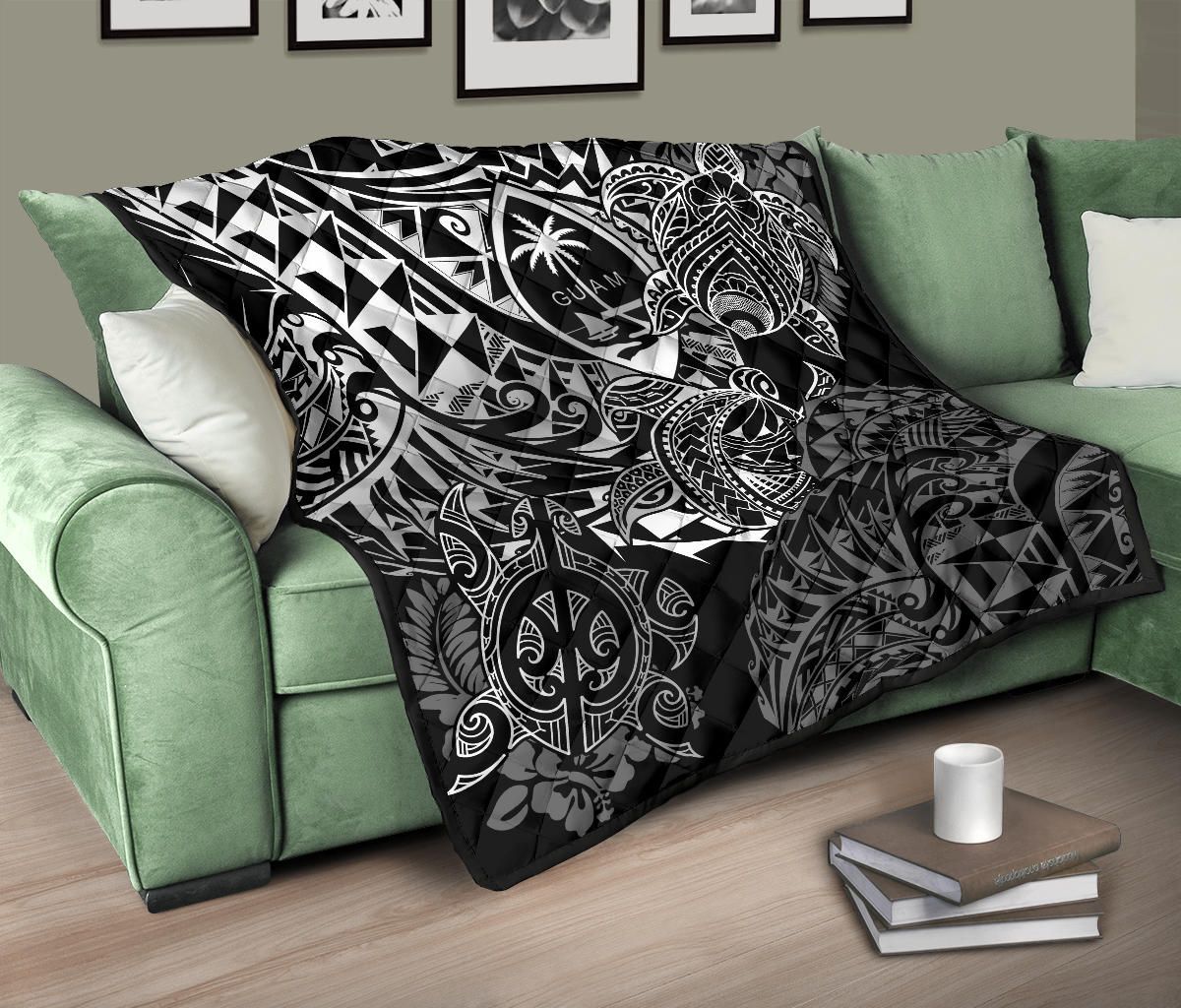 Guam Polynesian Premium Quilt - White Turtle Flowing
