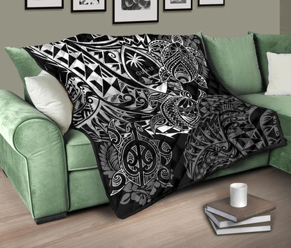 Guam Polynesian Premium Quilt - White Turtle Flowing
